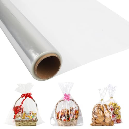Rouleau de film OPP transparent (40 cm x 30 m) – 3 mm d'épaisseur – Emballage cadeau, housse de fleurs, mariage transparent – Protection contre la poussière pour paniers cadeaux de Pâques