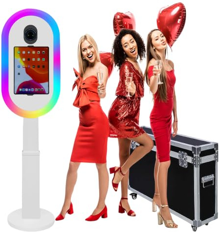 Photo Booth für iPad 10,2 Zoll, 11 Zoll, 11 Zoll, 12,9 Zoll und für Kamera | Tragbare Selfie-Fotokabinen-Maschine höhenverstellbar für Party Hochzeit Events (Weiß, Photo Booth)