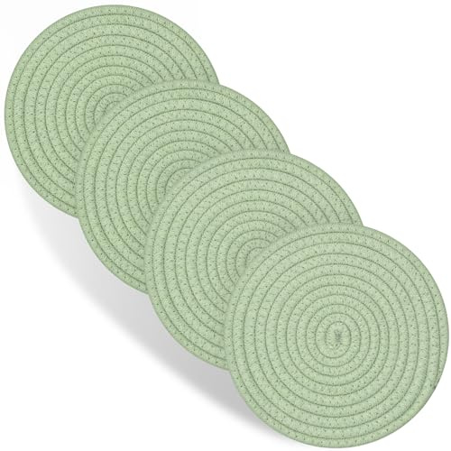 Trivets for Hot Dishes, 4 Pot Holders for Kitchen, Heat Resistant Mats for Countertop, 8 Inch Hot Pads for Hot Pots and Pans, Coaster, Home Essentials, Rustic Farmhouse Decor (Green)