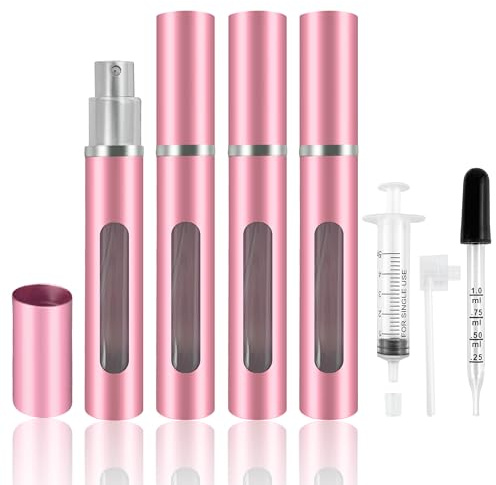 Kewjug Nachfüllbare Mini-Parfüm-Zerstäuberflasche, tragbare separate Flaschen, Reise- und Ausflüge, Sprühboxen, Spender, 5 ml, 4 Stück, rosa