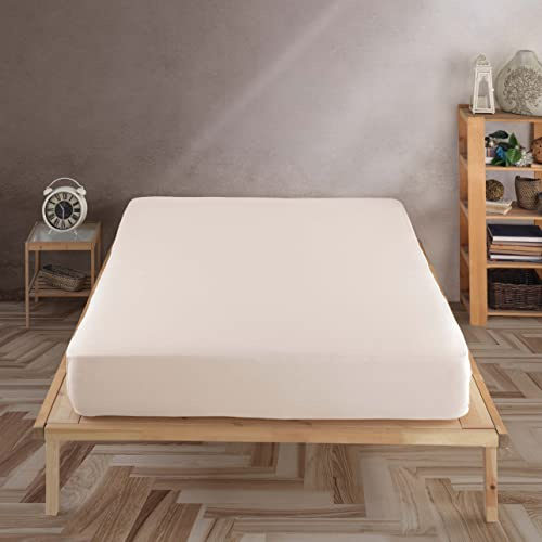 Vency Premium Jersey Spannbettlaken 90x200cm Doppelpack (2 Stück)- Beige - 100% Baumwolle Spannbetttuch Bettlaken Jersey, Matratzenhöhe bis 35 cm, Farbe Beige