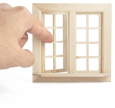 Odoria Miniatura Marco Ventana Apertura: Escala 1/12 Casa de Muñecas Escaparate Visualización Celosía Cuadrado Mueble Madera no Pintado - Mini Elemento Constructivo Diorama Modelo DIY