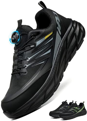 RUGNOR Chaussures de Sécurité Hommes Femme Légère Basket Securite Chaussures de Travail Embout en Acier Lacets Bouton Rotatif Noir EU 43