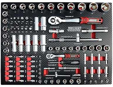 TOOLHUB 11012 Socket Set 108 Pc 1/4 & 1/2 Full Drawer EVA Foam Tray (Carbon Fibre Finish) - 72 Tooth Ratchets