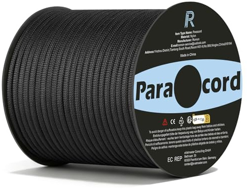 Romon Paracord 4mm, 30M Paracord Schnüre Seil 9 Kern-Strängen Bänder, Schnur Reissfest Seil Sonnensegel, Nylon Reepschnur für Outdoor Camping, Schwarz