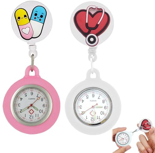 QEEROYO Krankenschwester Uhr, Schwesternuhren mit Clip, Dehnbare Silikon Hülle, Krankenschwesteruhr Schwesternuhr Taschenuhren für Damen