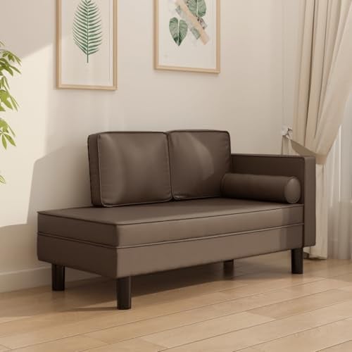 Qnhdfrt Chaiselongue Braun 118 x 55 x 57 cm Kunstleder Recamiere mit Nackenrolle & 2 Kissen, Modernes Design Robust Langlebig für Wohnzimmer Schlafzimmer Flur