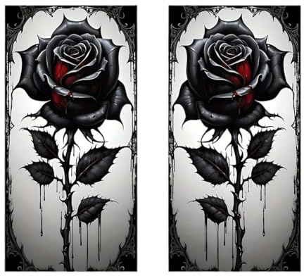 Tidevib Car Pillar Sticker Center Pillar for Protection, Black Rose Decorative Film For for Door Pillar, PET Material, 2-Pack