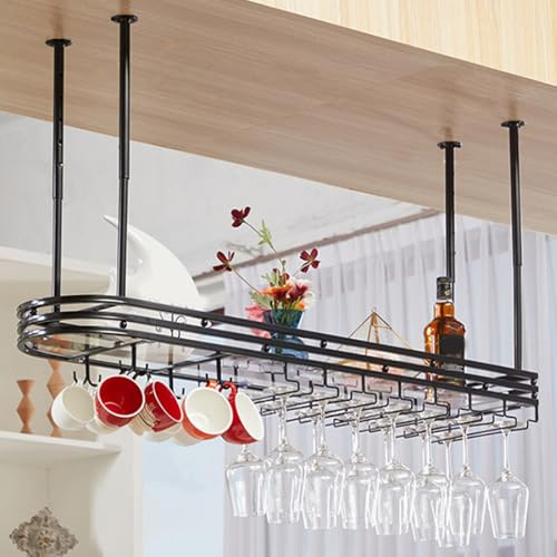 AYHARYLH Portabottiglie da Soffitto, Porta Bicchieri Sospesi 2 Strati Industriale, Portabottiglie Multifunzionale con Supporto Semplice per Cucina Bar Caffetteria