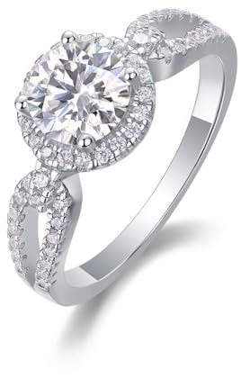 KnSam Echt Goldschmuck Verlobungsring Weißgold 750, Engelsflügel Solitärring mit Moissanit, Au750 Gold Hochzeitsring, Gr.51 (16.2)