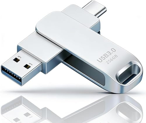 Memoria USB C 256 GB,USB 3.0,Dual Drive Pendrive OTG Interfaces duales,Plata Carcasa de Metal Elegante y Duradera,Compatible con Smartphones, Android, iOS,PC