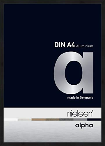nielsen Bilderrahmen, 21 x 29,7 cm (A4), Aluminium, Schwarz matt, Dokumentenrahmen zum Aufhängen im Hoch- & Querformat, Echtglas, Alpha