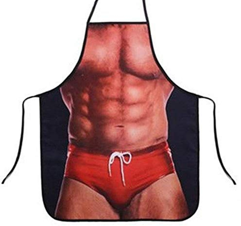 EQLEF Sexy Apron Funny Novelty Kitchen Apron Cooking BBQ Party MuscleNerd Apron for Men Gift (Men)