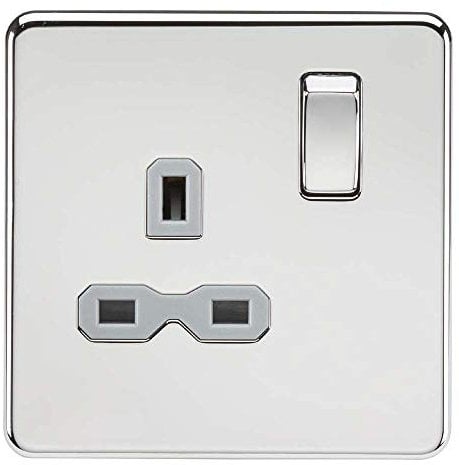 Knightsbridge SFR7000PCG Screwless 1G DP Switched Socket, Polished Chrome with Grey Insert, 13 A