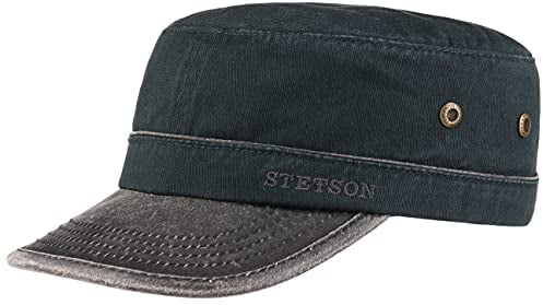 Stetson Katonah Cotton Army Cap Damen/Herren - Baumwollcap größenverstellbar - Armycap Sommer/Winter - Kappe 100% Baumwolle - Military-Cap Used Look - Baumwollkappe mit Schirm dunkelblau XL (60-61 cm)