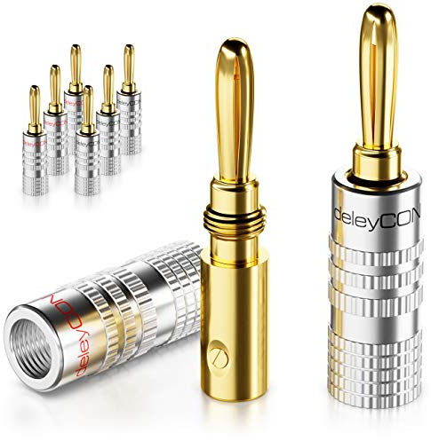 deleyCON 8 Stück Bananenstecker als Set - Vergoldet Schraubbar für Lautsprecherkabel 0,75 mm - 4,5 mm & z.B. HiFi Receiver - Silber