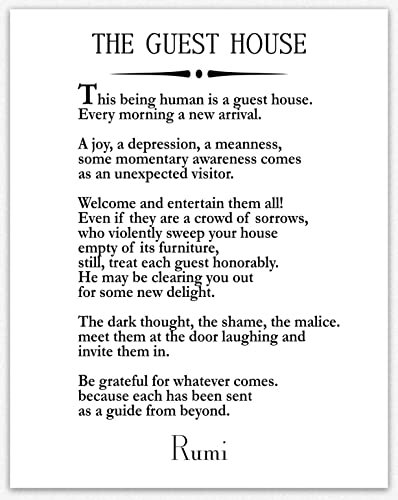 Rumi Quote The Guest House Poem by Rumi Inspiring Poem Guest House Decor Guest House Wall Art Poetry Sign Poetry Wall Art Poem Decor (13cm x 18cm, White)