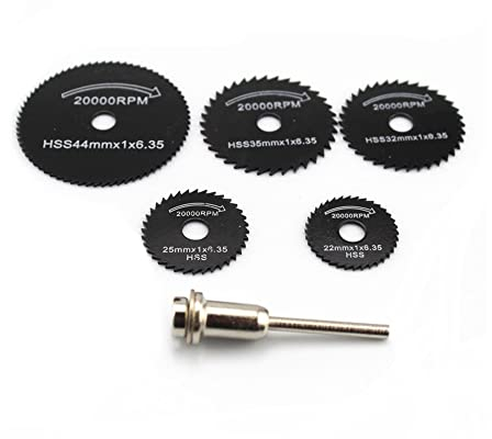Oudtinz 6pcs HSS Steel Circular Saw Blades Cutting Discs Mandrel Cutoff Tool for Dremel
