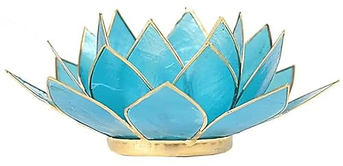 Capiz Lotus Licht Hellblau 5e Chakra Goldrand - 13.5 cm