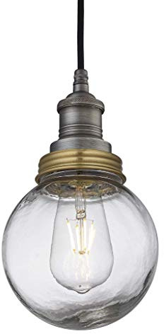 Industville - Brooklyn Outdoor & Bathroom Pendant - Pewter/Brass - Globe Glass