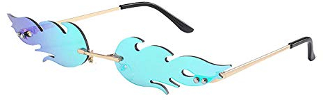 YTJHFA Flammen Sonnenbrille Mode Rahmenlos Feuer Flammen Brille Geeignet Party Halloween Cospla Kostümzubehör Damen Herren (Grün verspiegelt)