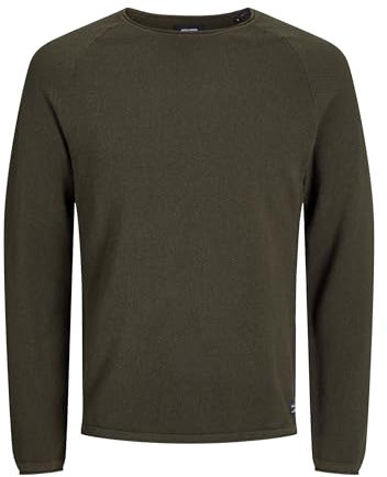 JACK & JONES Herren Strickpullover Rundhals Basic Langarm Sweater Baumwolle Shirt JJEHILL, Farben:Olive,Größe Pullover:XS