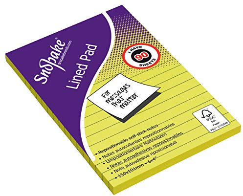 Snopake Sticky Note Lined Pad [90 Sheets] 150 x 101 mm - Neon Yellow [Pack of 1] Ref: 15841