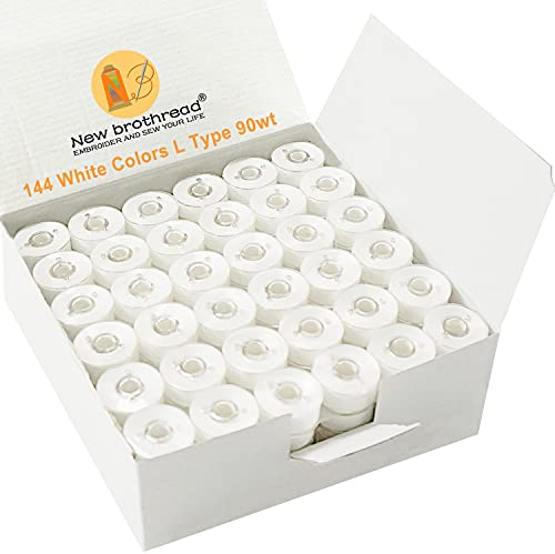 New brothread 144pcs Typ L Größe (SA155) Weiß Vorgewickelten Spulen Unterfaden Kunststoffseite für Spezifiziert Stickerei und Nähmaschinen - 90wt
