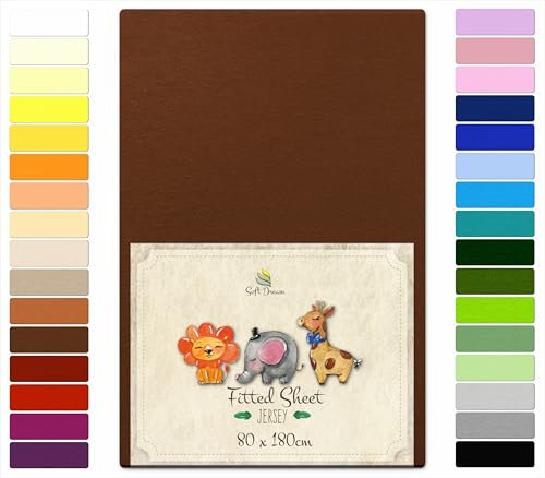 Soft Dream Spannbettlaken 80x180 cm - Premium Qualität - 100% gekämmte Baumwolle Jersey -Spannbetttuch für Kinderbett Juniorbett - OekoTex Zertifiziert - Made in EU - Schokolade