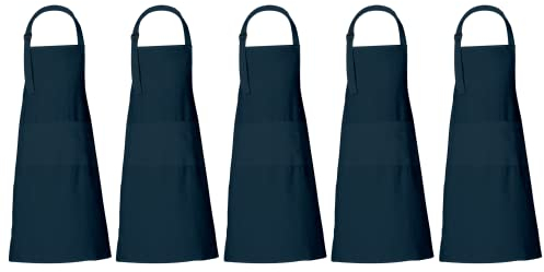 RAJRANG Baumwollschürze Packung mit 5 Schürzen, waschbarer Kochschürze mit Tasche Latzschürze verstellbarer Professionelle Schürze für Männer Frauen 69 x 89 cm Reflektiertes Teichblau