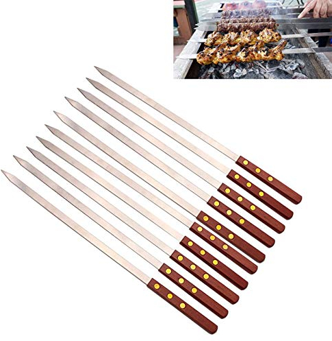 Barbecue Barbecue Bâtonnets en métal Brochettes Kebab Brochette de Plein air, avec poignée en Bois, pour Barbecue, Essentiels de fête, 50cm de Long,10pcs