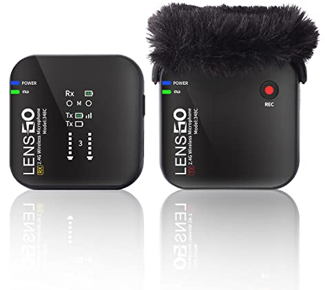 LENSGO 348C 2.4G Wireless Lavalier Microfono System, TF Card Slot Compatto 1 Trasmettitore e 1 Ricevitore Wireless Lapel Lav Mic per iPhone Smartphone Fotocamera Vlog YouTube Intervista Videocamera B-