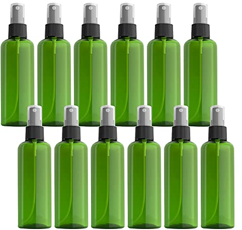 ZEOABSY 12 Pièces 100ml Vaporisateur Vide, Vert Petits Vaporisateur en Plastique, Flacon Spray Vide, Atomiseur Parfum, Bouteilles avec Pompe de Pulvérisation Noir de Voyage