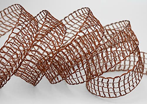 finemark 20 m x 25 mm Gitterband Alex BRAUN Dunkelbraun Dekoband mit Drahtkanten Drahtkantenband Glanz Netzband Floristik Dekorieren Basteln glänzend Schleifenband Geschenkband Tischdeko