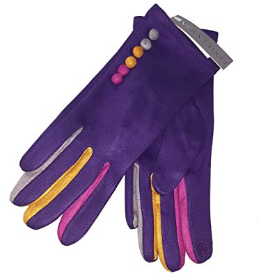 Vera Tucci Margot G05 - Guanti da donna in pelle scamosciata, touch screen, con dita multicolore, Viola, L