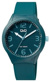 Q&Q Herren-Uhr Silikon Dornschließe 10 Bar Analog Quarz (grün weiß)