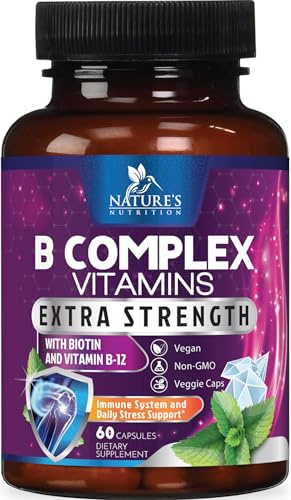 B Complex Vitamins Capsules - Super Complete B-100 Complex with Vitamin B12 B6 C Biotin Folate & Folic Acid for Immune & Energy Support - Supplement for Heart, Brain, & Nerve Support - 60 Capsules