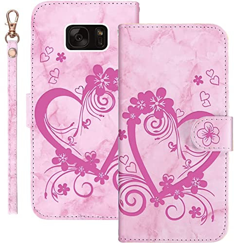 Bartern Coque pour Samsung Galaxy S7 Rabat,Housse pour Samsung Galaxy S7 Clapet,Aimer/Cœur Portefeuille Etui avec Fonction Support et Porte-Carte,Cuir PU Flip Cover Case.Rose