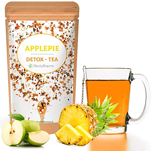 BODYBLOOMS® Tisana da bere effetto drenante forte e dimagrante, con ananas mela calendula e fiori di sambuco a pezzi, sgonfiante, gusto naturale, 100g