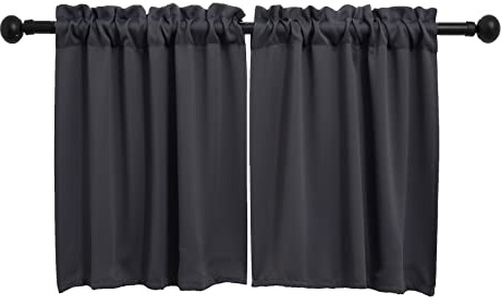 Pickluc Dark Grey Cafe Curtain - Half Window, 30 Inches Length, Rod Pocket, Small Kitchen Curtain, Blackout for Small Windows - 30 Wide x 30 Long, 2 Panels Set
