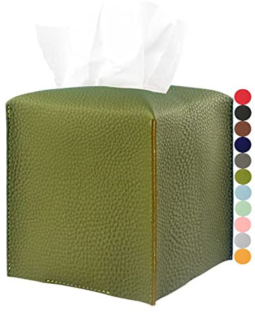 Grüne Taschentuchbox-Abdeckung, quadratisch – mit Untergurt [Jesmini] PU-Leder, grün, Taschentuchbox-Halter, dekorativ für Badezimmer, Schminktisch, Arbeitsplatte, Nachttische, Büroschreibtisch, 5 x 5