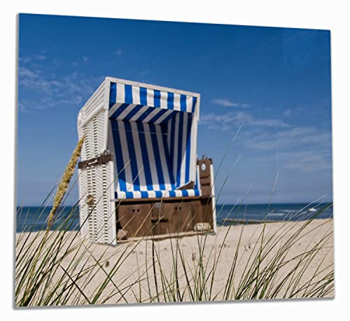 Wallario Herdabdeckplatte/Spritzschutz aus Glas, 1-teilig, 60x52cm, für Ceran- und Induktionsherde, Strandkorb