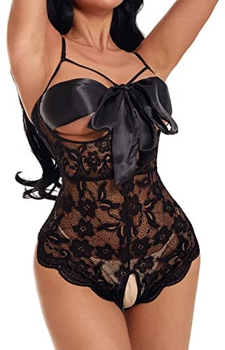 Crossdresser Lingerie for Men, Alt Clothes Sexy Bowknot Teddy Babydoll Lingerie Set for Women Bride Honeymoon Valentines Day Pullover Hoodies Black
