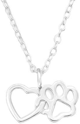 Monkimau Halskette Damen mit Herz und Pfoten Anhänger aus 925 Sterling Silber Paw and Heart Necklace Silver Women Charm Kette Schmuck Geschenke für Kinder Mädchen Frauen