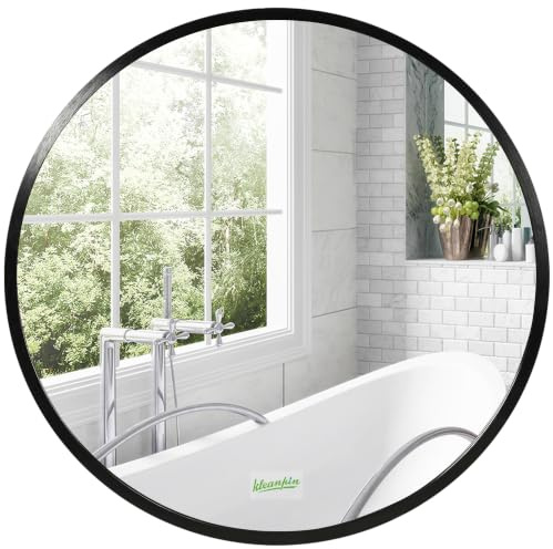 kleankin Large Modern Round Mirror, Wall-mounted Bathroom Mirror, Vintage Art Makeup Mirror for Entryways, Black, 40x40 cm