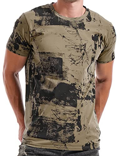 RONOMO Men's T-Shirt Short Sleeve Crew Neck Active Printed Tee - 95% Cotton 5% Spandex, Medium Stretch, Soft Breathable Casual Top (FK Army Green S)