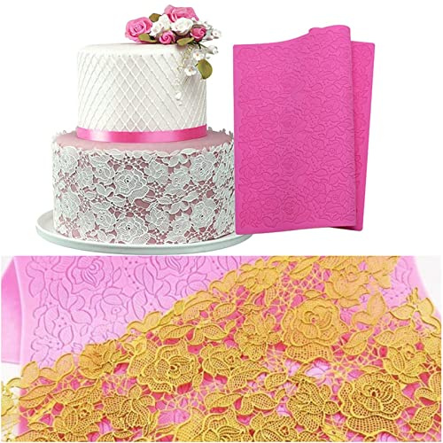 15 Large Silicone Rose Flower Cake Decor Mold Pastry Fondant Impression | Sugarcraft Border Clay Embossing Mat Mould Leaves Cupcake Topper Lace Decorating Kitchen Tool