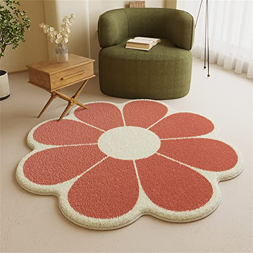 Morbuy Flauschig Weicher Teppich in Blumenform - Nordisch Blütenblatt Runde Bodenmatte Waschbar rutschfest Shaggy Teppiches für Kinderzimmer Wohnzimmer Schlafzimmer Dekoration (140cm,Rot)