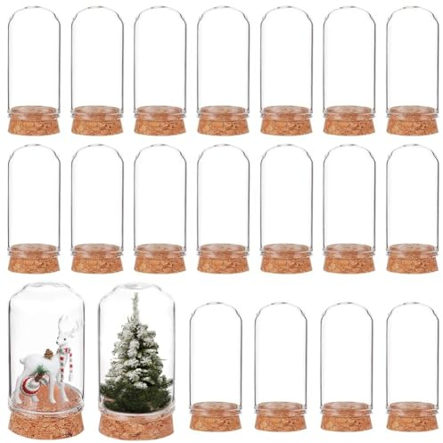 BENECREAT 20PCS Mini Glass Bottles with Cork Base, 5x3cm Glass Display Dome with Cork Base for Flower Storage Home Wedding Party