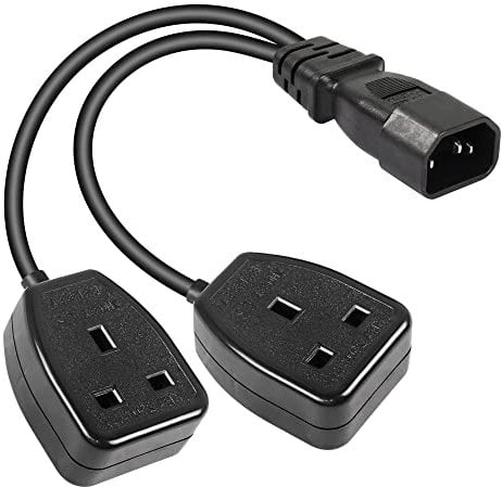 CERRXIAN 1FT C14 to UK Outlet Socket Cable,IEC C14 Plug to Standard 2 Gang UK Mains Female Socket Conversion Cable
